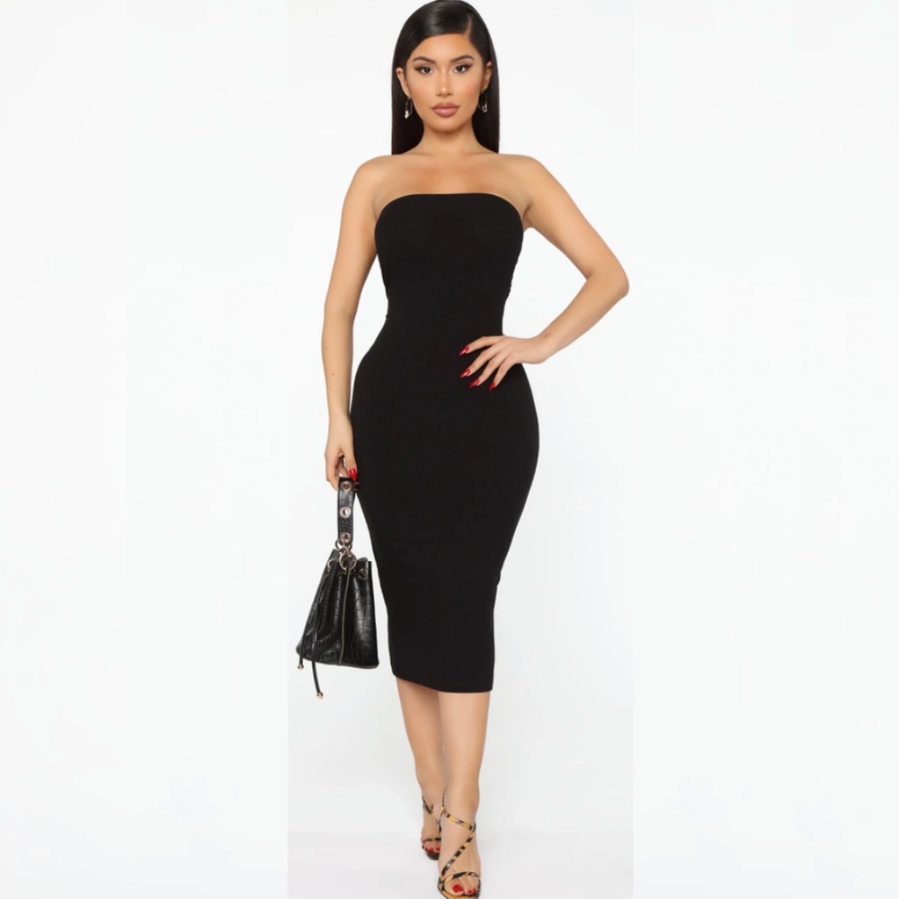 Fashion Nova Dime Ribbed Midi Bodycon Tube Dress Black S NWT
